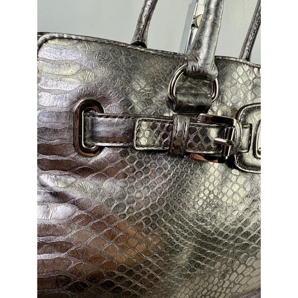 MICHAL KORS Large Hamilton Gray Luxury Embossed Leather Satchel Shoulder Bag - Picture 10 of 17